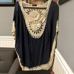 Venus Blue Cream Crochet Top Swimwear Coverup Minidress Boho